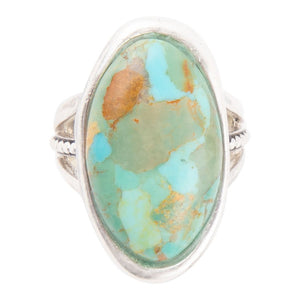 Blue Turquoise and Sterling Silver Oval Ring detail view by Barse Jewelry