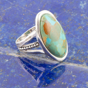 Blue Turquoise and Sterling Silver Oval Ring detail view by Barse Jewelry