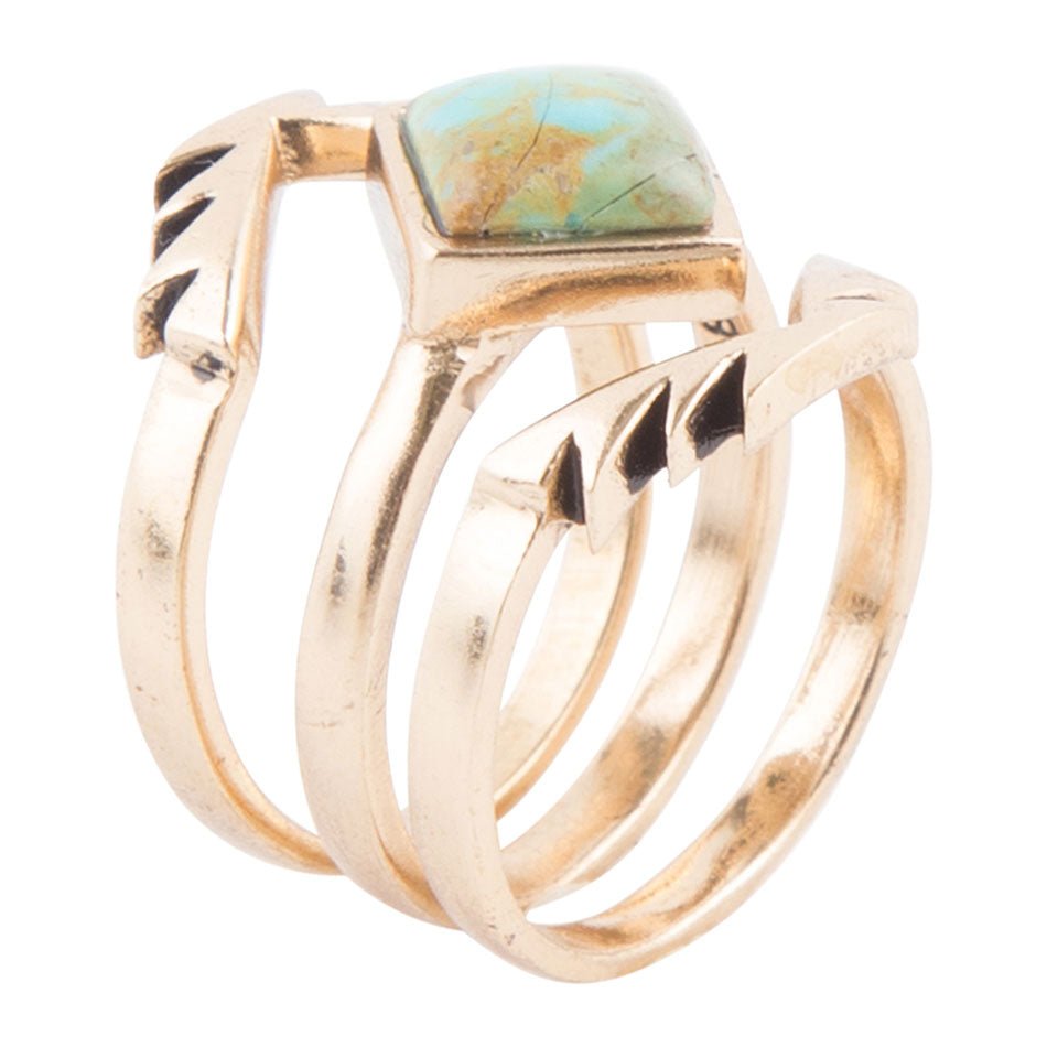 Aztec Blue Turquoise Golden Ring Set by Barse Jewelry