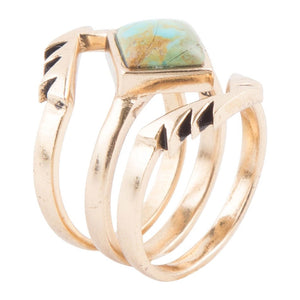 Aztec Blue Turquoise Golden Ring Set by Barse Jewelry