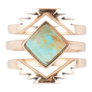 Aztec Blue Turquoise Golden Ring Set detail view by Barse Jewelry