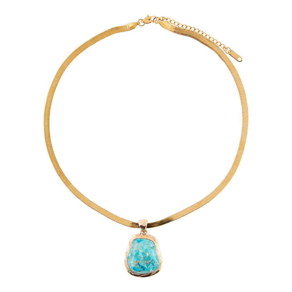 Turquoise Baron Snake Chain Pendant Necklace detail view by Barse Jewelry