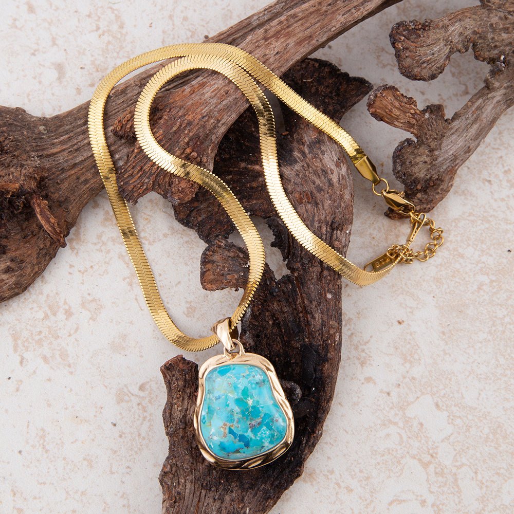Turquoise Baron Snake Chain Pendant Necklace detail view by Barse Jewelry