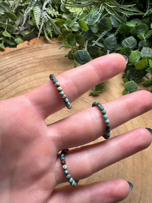 Turquoise Butterfly Beaded Stretch Ring detail view by Copper Ashes