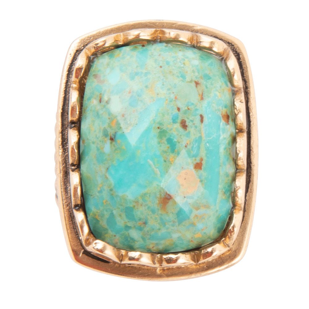 Blue Turquoise and Golden Cocktail Ring detail view by Barse Jewelry