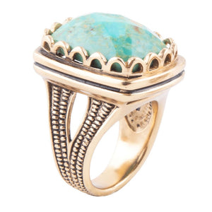 Blue Turquoise and Golden Cocktail Ring by Barse Jewelry