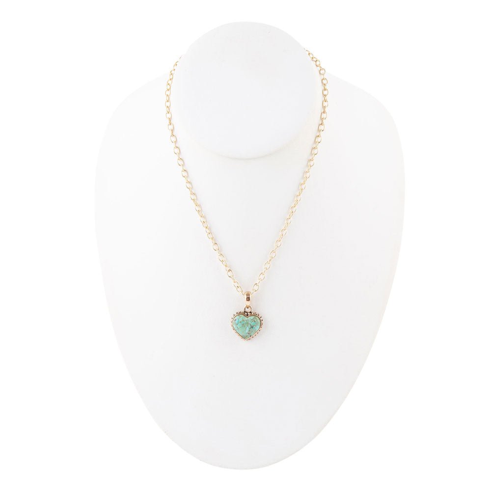 Turquoise Heart Pendant and Bronze Necklace detail view by Barse Jewelry