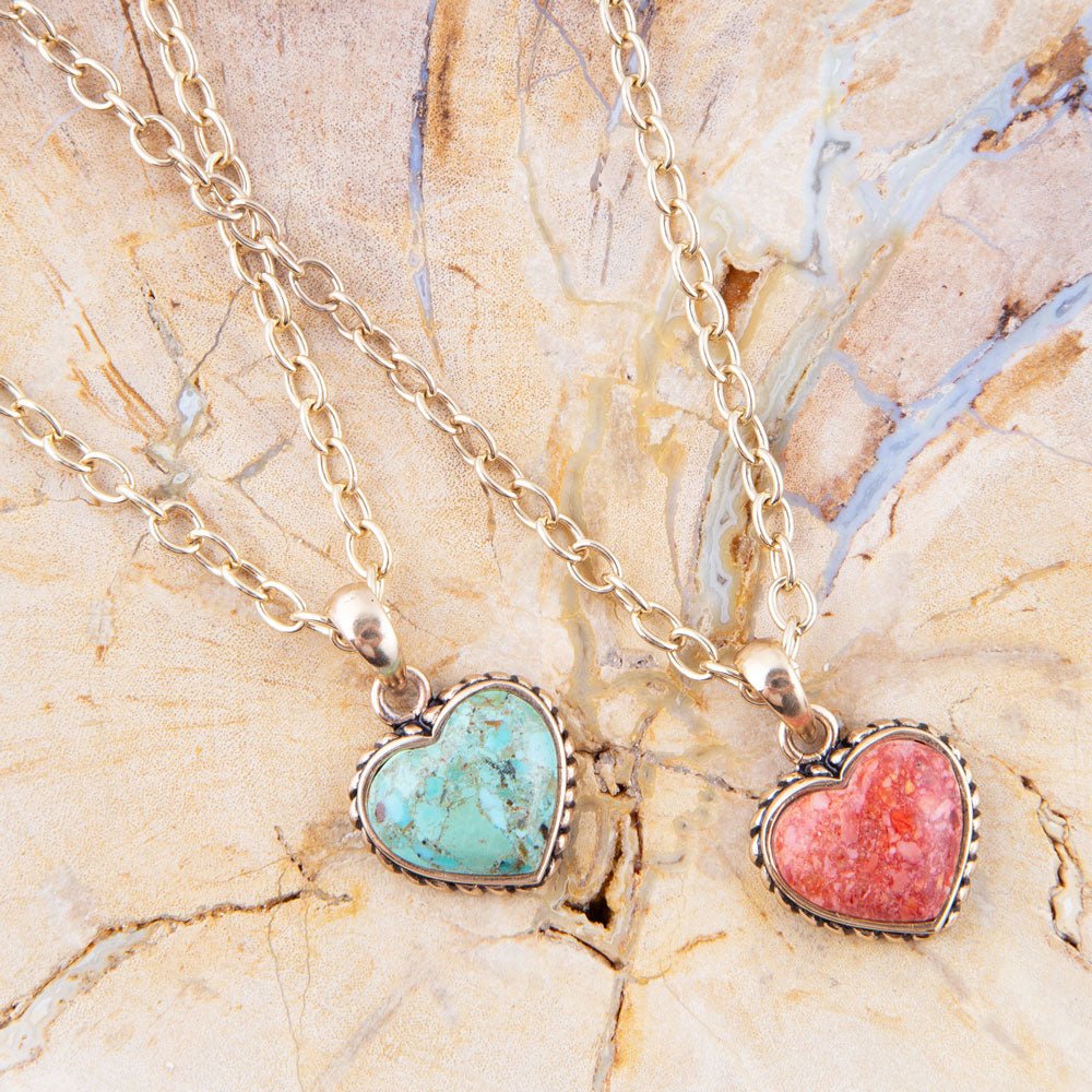 Turquoise Heart Pendant and Bronze Necklace detail view by Barse Jewelry