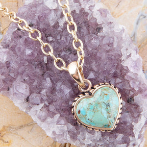 Turquoise Heart Pendant and Bronze Necklace detail view by Barse Jewelry