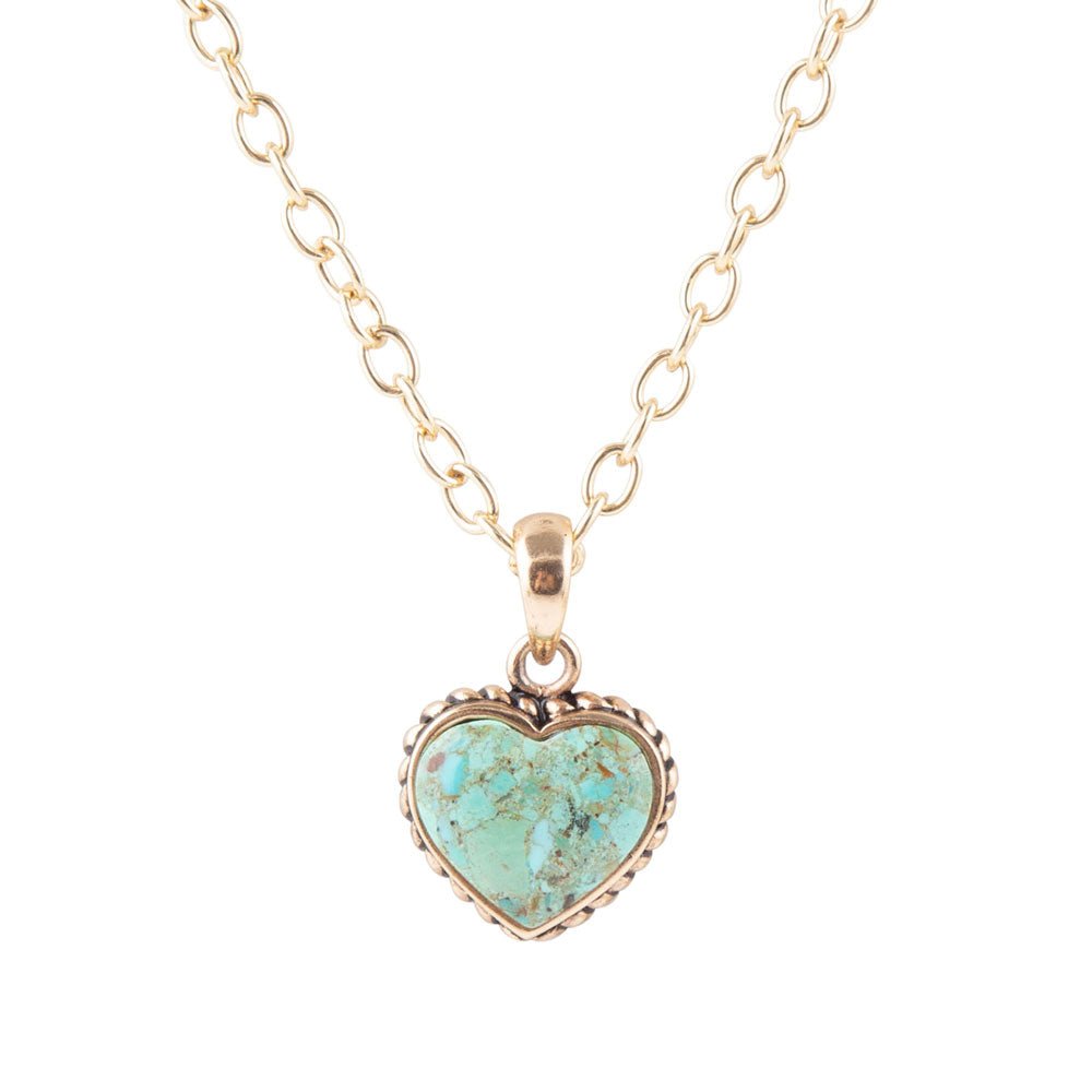 Turquoise Heart Pendant and Bronze Necklace by Barse Jewelry