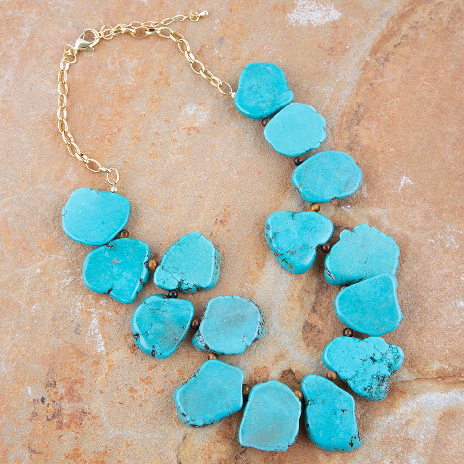 Turquoise Magnesite Slab Golden Necklace detail view by Barse Jewelry