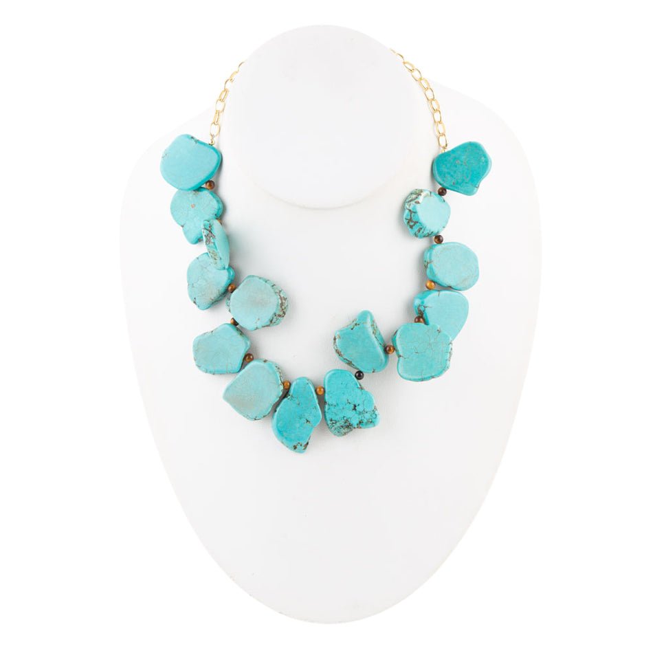 Turquoise Magnesite Slab Golden Necklace detail view by Barse Jewelry