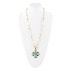 Blue Turquoise Maltese Cross Golden Pendant Necklace detail view by Barse Jewelry