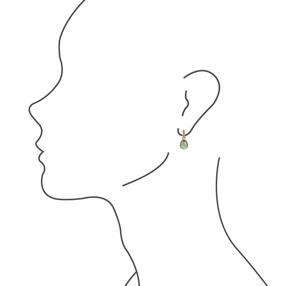 Blue Turquoise Golden Roped Earrings detail view by Barse Jewelry