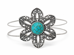 Filigree turquoise flower guitar string bracelet by N Harmony Jewelry, handmade jewelry main product photo