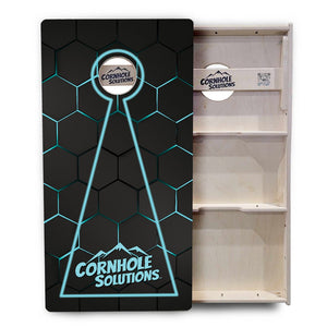 Glow Hole Black Backgound Cornhole Boards - Professional Tournament Series