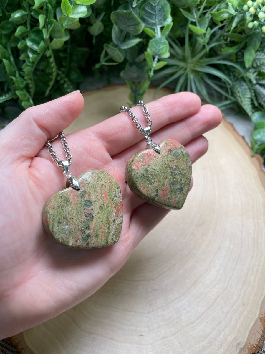 Unakite Jasper Heart Necklace detail view by Copper Ashes
