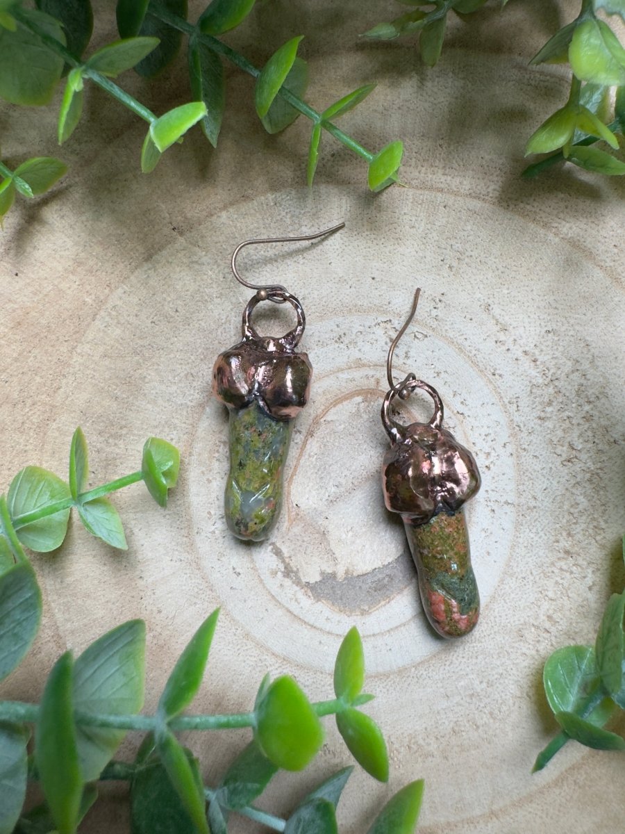 Unakite Jasper Penis Earrings by Copper Ashes