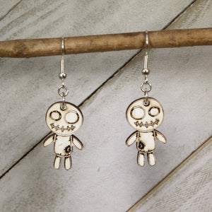 Voodoo Doll Wooden Earrings | Mardi Gras Gothic Jewelry detail view by Cate's Concepts, LLC