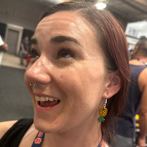 Upside Down Pineapple Wooden Earrings | Swinger Lifestyle Jewelry detail view by Cate's Concepts, LLC