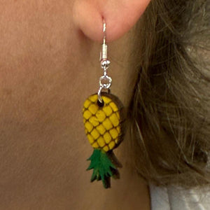 Upside Down Pineapple Wooden Earrings | Swinger Lifestyle Jewelry detail view by Cate's Concepts, LLC