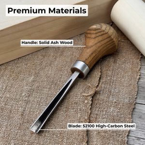 V-Parting Chisel 60 Degree with Palm Handle, 6 mm (0.24 inches) detail view by Sharky Forged Steel Tools