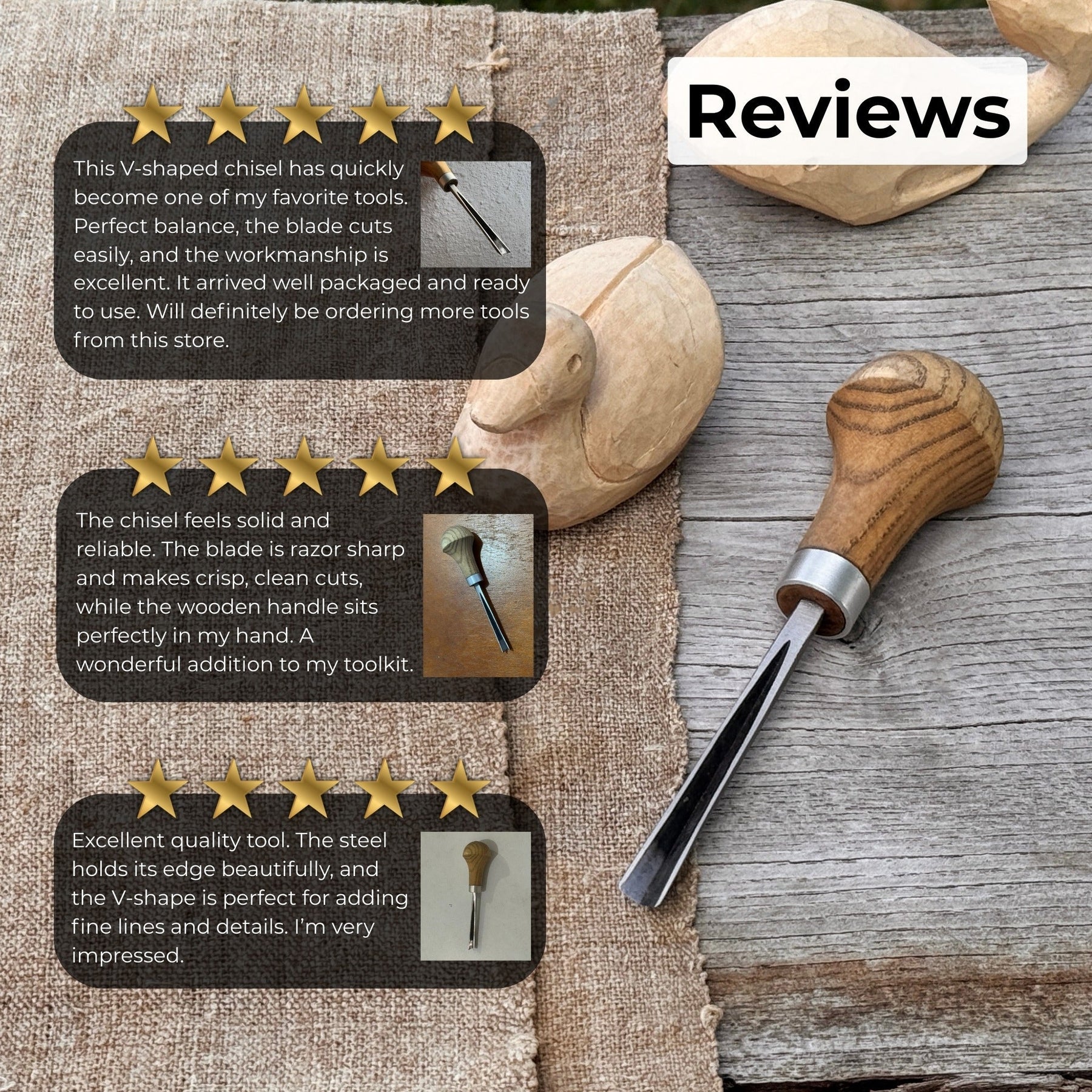 V-Parting Chisel 60 Degree with Palm Handle, 6 mm (0.24 inches) detail view by Sharky Forged Steel Tools