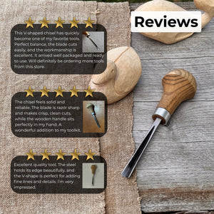 V-Parting Chisel 60 Degree with Palm Handle, 6 mm (0.24 inches) detail view by Sharky Forged Steel Tools