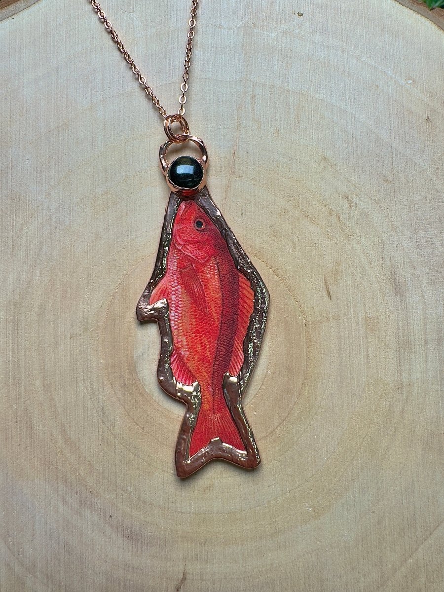 Vermilion Snapper and Obsidian Necklace by Copper Ashes