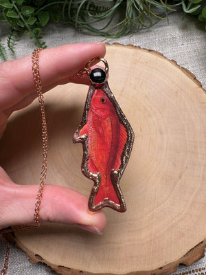 Vermilion Snapper and Obsidian Necklace detail view by Copper Ashes