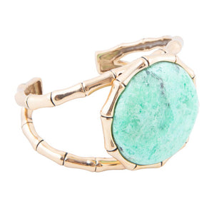 Vibrant Green Chrysoprase Golden Bamboo Statement Cuff Bracelet by Barse Jewelry