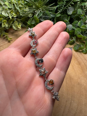 Watermelon Tourmaline Celestial Bracelet detail view by Copper Ashes