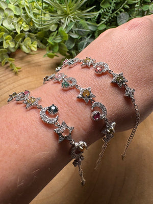 Watermelon Tourmaline Celestial Bracelet detail view by Copper Ashes