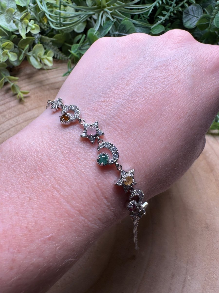 Watermelon Tourmaline Celestial Bracelet detail view by Copper Ashes