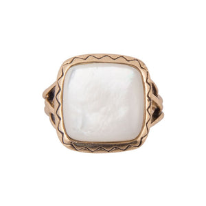 Wave of White Mother of Pearl Golden Ring detail view by Barse Jewelry