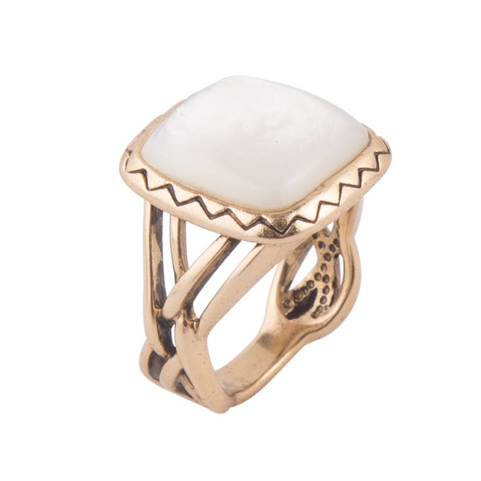 Wave of White Mother of Pearl Golden Ring by Barse Jewelry