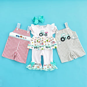 Girls Tractor Romper detail view by Seven Lantern Lane