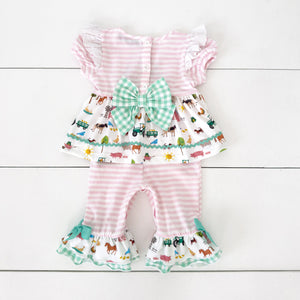 Girls Tractor Romper detail view by Seven Lantern Lane