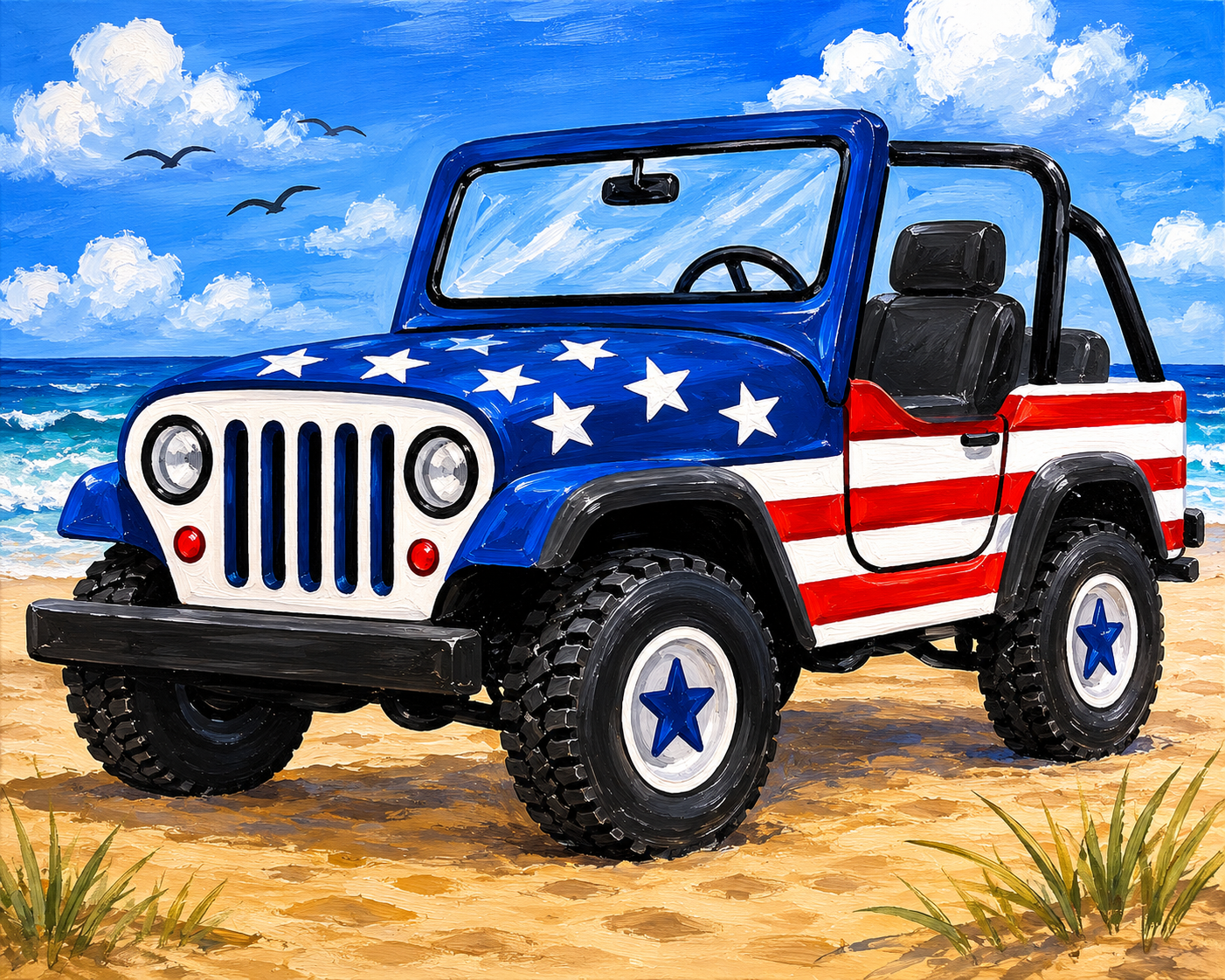 Red White and Blue Jeep DIY Paint Kit by Coastal Canvas, original artwork main product photo