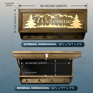 Mountain Scene Welcome Concealment Decor - Handcrafted Wooden Gun Cabinets - Gun Shelf Hidden Storage for Rifles, Shotguns, & Handguns - Quick Access by Bellewood Designs
