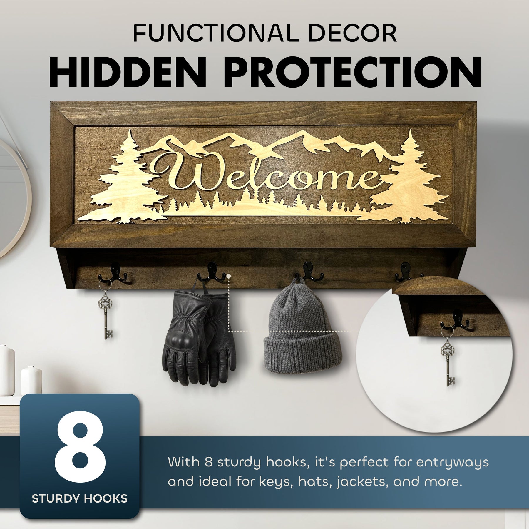 Mountain Scene Welcome Concealment Decor - Handcrafted Wooden Gun Cabinets - Gun Shelf Hidden Storage for Rifles, Shotguns, & Handguns - Quick Access by Bellewood Designs
