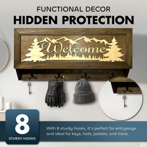Mountain Scene Welcome Concealment Decor - Handcrafted Wooden Gun Cabinets - Gun Shelf Hidden Storage for Rifles, Shotguns, & Handguns - Quick Access by Bellewood Designs