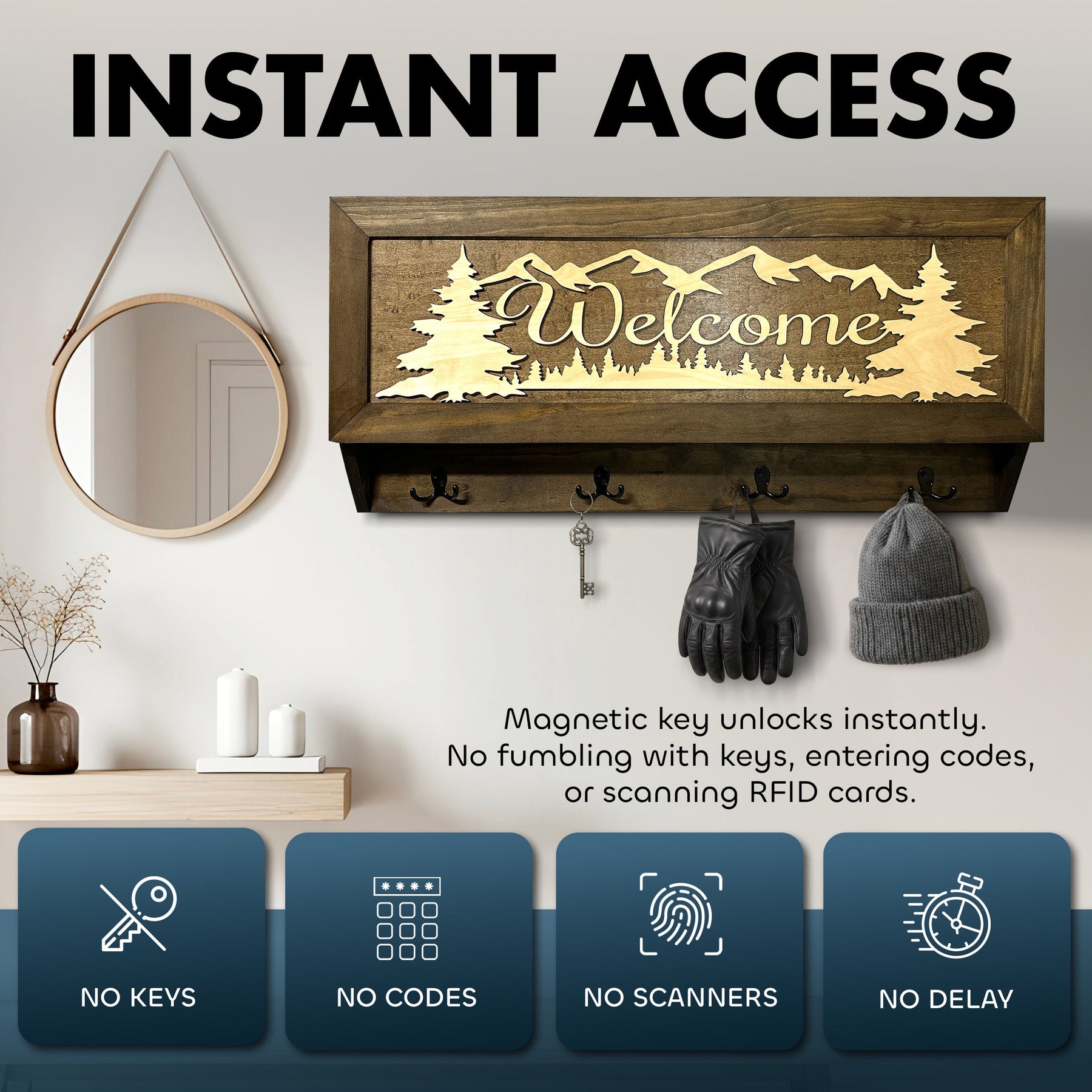 Mountain Scene Welcome Concealment Decor - Handcrafted Wooden Gun Cabinets - Gun Shelf Hidden Storage for Rifles, Shotguns, & Handguns - Quick Access by Bellewood Designs