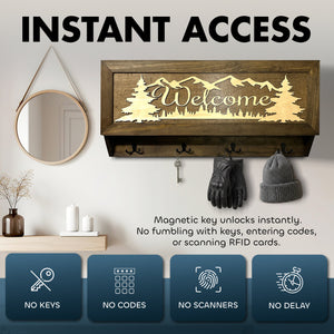 Mountain Scene Welcome Concealment Decor - Handcrafted Wooden Gun Cabinets - Gun Shelf Hidden Storage for Rifles, Shotguns, & Handguns - Quick Access by Bellewood Designs