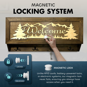 Mountain Scene Welcome Concealment Decor - Handcrafted Wooden Gun Cabinets - Gun Shelf Hidden Storage for Rifles, Shotguns, & Handguns - Quick Access by Bellewood Designs