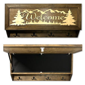 Mountain Scene Welcome Concealment Decor - Handcrafted Wooden Gun Cabinets - Gun Shelf Hidden Storage for Rifles, Shotguns, & Handguns - Quick Access by Bellewood Designs
