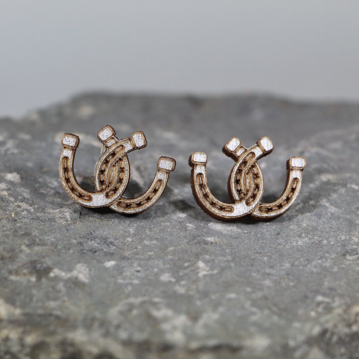 Horseshoe Wooden Dangle Earrings | Western Lucky Jewelry detail view by Cate's Concepts, LLC