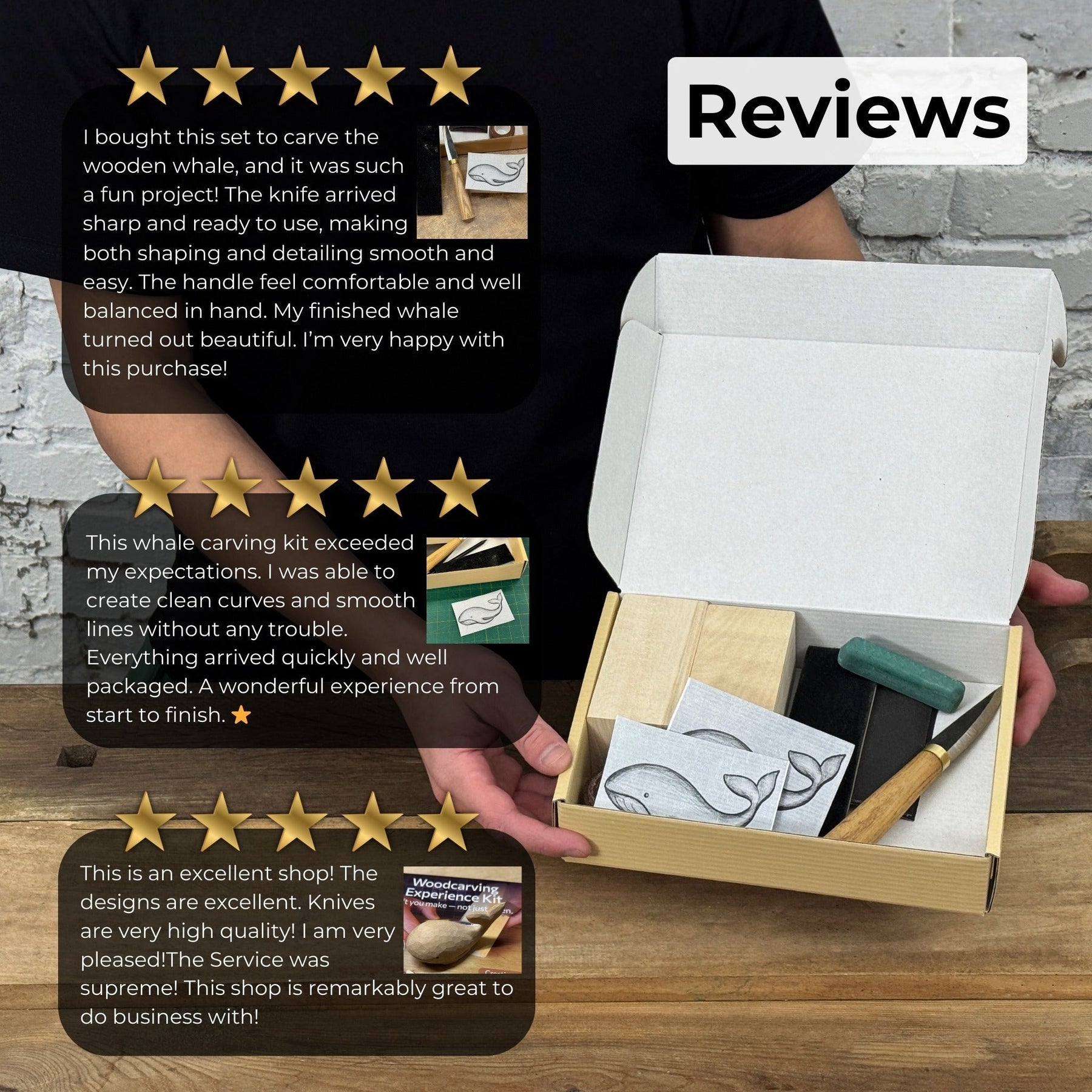 Whale Carving Kit - Complete Starter Whittling Kit for Beginners, Adults, Teens, and Kids detail view by Sharky Forged Steel
