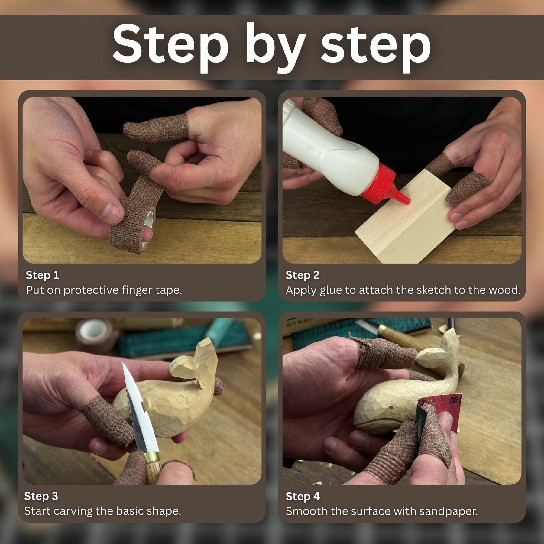 Whale Carving Kit - Complete Starter Whittling Kit for Beginners, Adults, Teens, and Kids detail view by Sharky Forged Steel