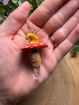Whimsical Crystal Mushroom Necklace by Copper Ashes